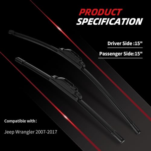 15"+15" Windshield Wiper Blades Replacement for Jeep Wrangler 2007 (15"+15")