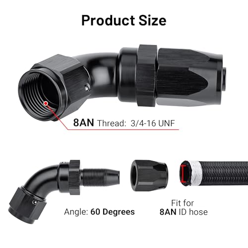 8AN 60 Degree One Piece Full Flow Hose End Fitting Swivel for CPE Braided Hose (8AN / 60 Degree)