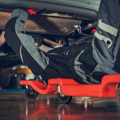 Mechanic Creeper with Padded Headrest and Tool Tray (Red / 36")