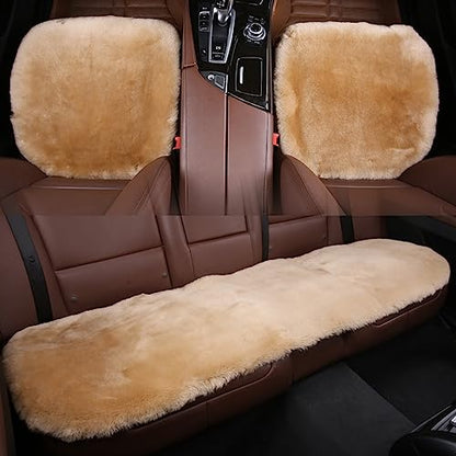 Genuine Sheepskin Car Rear Seat Rear Cover for Fuzzy Fur Wool Cushion (Honey Beige)