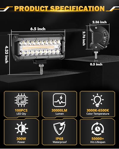 7 Inch LED Light Bar 6 Modes Amber White Series LED Pod Lights (Amber White 7")
