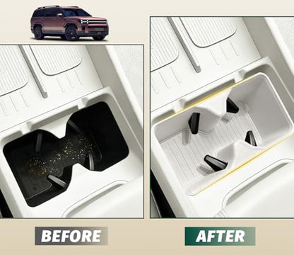 2Pcs Cup Holder Insert and Charging Mat for 2024 (For Santa Fe 2024-2026 2pcs White)