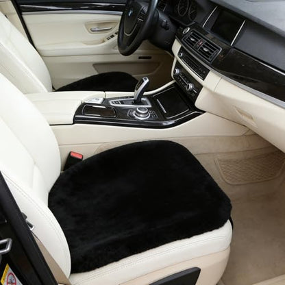 Black Genuine Sheepskin Car Seat Cover for Fuzzy Fur Wool Cushion (Black)