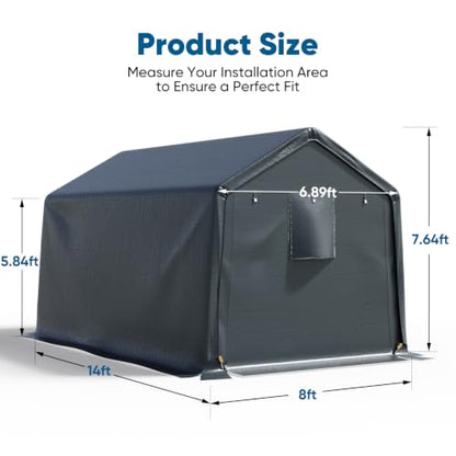 8x10FT Carport Shelter Storage Shed with Roll (8'X10' / Dark Gray)