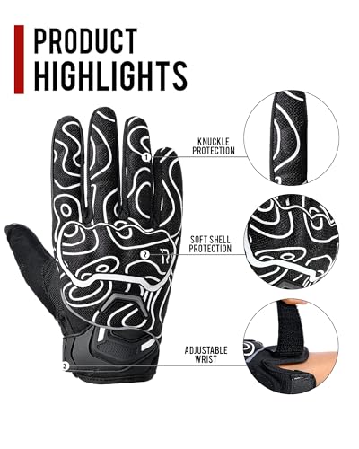 Motorcycle Gloves Motorbike Glove Full Finger Knuckle Protection Padding Touch Screen for Women Men (XX-Large / Glow)