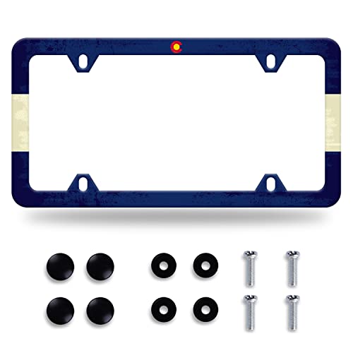 Colorado State Flag License Plate Frame License Plate Stainless Steel Parts Funny License Plate Decorative with Screws Size 12.3" x 6.3" for Men Women (Colorado State Flag)