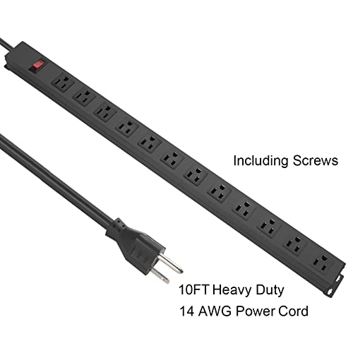 HHOSET Long Power Strip Surge Protector (Black / 10 ft)