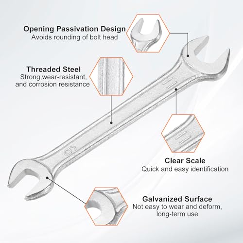 2pcs Double Open End Wrench 9mm x 11mm Metric 15 Degree Offset Angle Small Flat Head Wrench Galvanizing Open Ended Spanner for Automotive Repair Furniture Assembly (9mm x 11mm)
