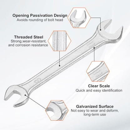 2pcs Double Open End Wrench 9mm x 11mm Metric 15 Degree Offset Angle Small Flat Head Wrench Galvanizing Open Ended Spanner for Automotive Repair Furniture Assembly (9mm x 11mm)