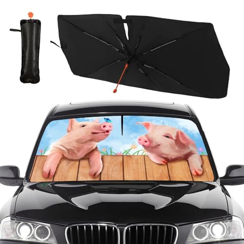 Cute Pig Car Windshield Sunshade Umbrella Car Foldable Umbrella Sunshade for Front Window UV Reflector Auto Windshield Umbrella Sun Shades Cover for Most Vehicles 57'' X 30'' (57'' X 30'' / style-AB30)