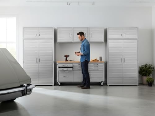 Heavy Duty 8 Piece Steel Garage Cabinet Storage Set with Rolling Workbench (Granite)