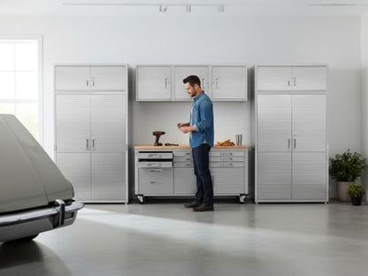 Heavy Duty 8 Piece Steel Garage Cabinet Storage Set with Rolling Workbench (Granite)