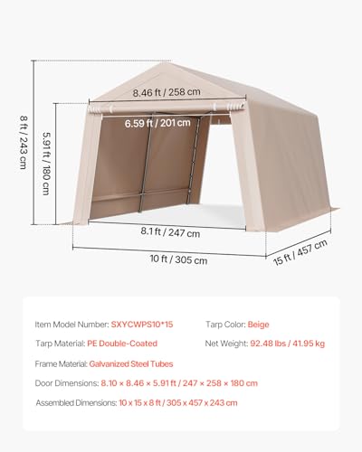 10 x 15 ft Outdoor Storage Shed Tent with Heavy (Beige / 10x15x8ft)