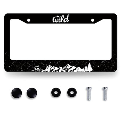 Stainless Steel Mountain Waves Forest Starry Sky License Plate Frame (Waves Mountains Forest Stars-)