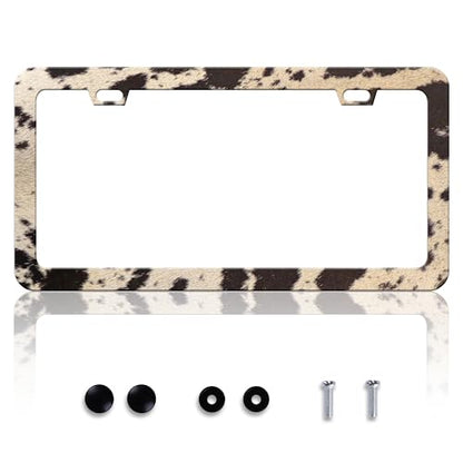 Brown Cow Print License Plate Frame Animal License Plate Frames (Brown Cow Print)