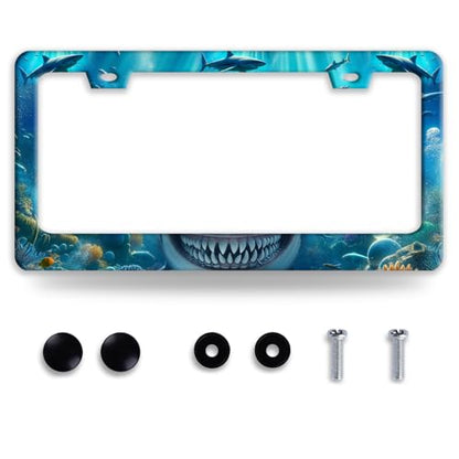 Shark Ocean Fish Stainless Steel License Plate Frame for US Cars Decor (Shark)