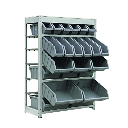 Bin Rack Storage System Heavy Duty Steel Rack Organizer Shelving Unit w (6 Tiers - 22 Bins)