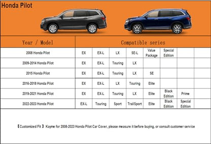 7 Layers Waterproof SUV Car Cover for Honda Pilot 2008 (PE-Black / Custom Fit Honda Pilot)