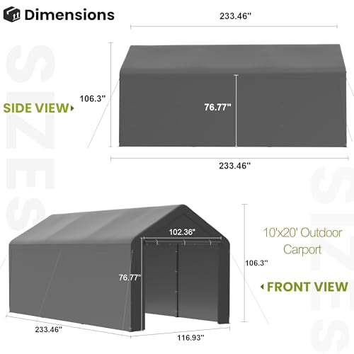 10x20 Carport Heavy Duty Portable Garage Shelter w (Gray / 10x20 with sidewalls)