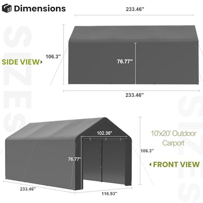10x20 Carport Heavy Duty Portable Garage Shelter w (Gray / 10x20 with sidewalls)