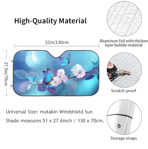 Blue Butterfly Flower Car Windshield Sunshade Front Window Sun Visor Protector Foldable Shield Cover for Truck SUV (Black8 / Small)