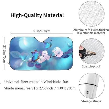 Blue Butterfly Flower Car Windshield Sunshade Front Window Sun Visor Protector Foldable Shield Cover for Truck SUV (Black8 / Small)
