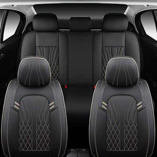 Leather Car Seat Covers 5 Pieces (Black 1/Full Set)