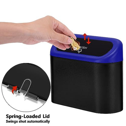 2 Pack Mini Car Trash Can with Lid (Black/Blue)