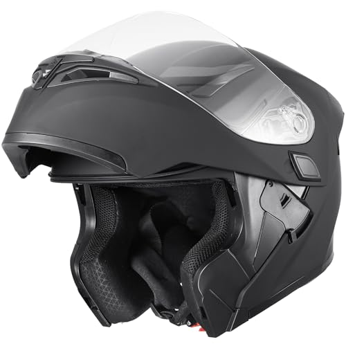 DOT Motorcycle Full Face Helmet (Matte Black-Led / Medium)