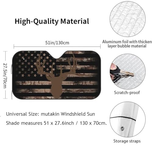 American Flag Camouflage Car Windshield Sunshade Front Window Sun Visor Protector Foldable Shield Cover for Truck SUV (White9 / Small)