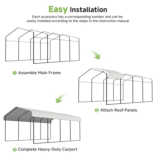 12x20ft Metal Carport (Cream White / 12x20ft Without Sidewalls)