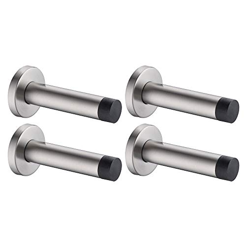 Door Stopper 304 Stainless Steel Thicken 1mm Sound Dampening Door Stop Bumper Wall Protetor 4 Pack (4 Pack / Brushed & Black Tip)
