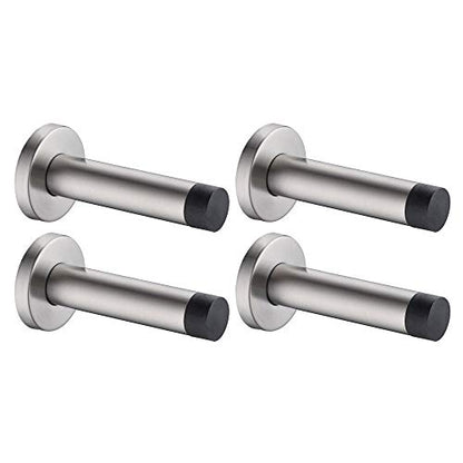 Door Stopper 304 Stainless Steel Thicken 1mm Sound Dampening Door Stop Bumper Wall Protetor 4 Pack (4 Pack / Brushed & Black Tip)