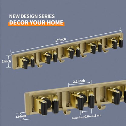 Broom Holder Wall Mount Mop Hanger Tools organizer 5Racks 4Hooks (Bronze)