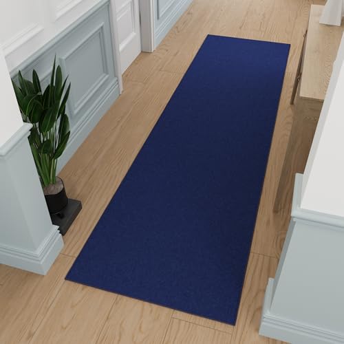 3x10 Hallway Runner Rug (Solid Navy Blue)