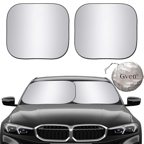 Windshield Sun Shade 2pcs with Bonus Car Sunshade for Front Window Shades 2025 Technology Reflect UV and Heat Sun Visor Automotive Interior Sun Protection (Silver / Medium)