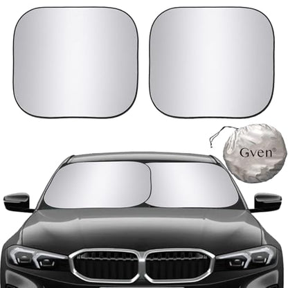 Windshield Sun Shade 2pcs with Bonus Car Sunshade for Front Window Shades 2025 Technology Reflect UV and Heat Sun Visor Automotive Interior Sun Protection (Silver / Medium)