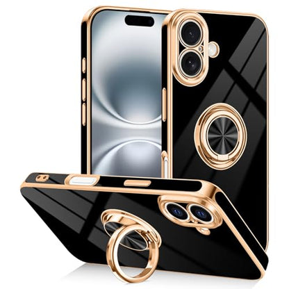 Designed for iPhone 16 Case with Ring Stand Slim Black (Black / 6.1'' iPhone 16)
