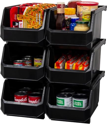 Akro Mils ReadySpace Large Stackable Plastic Storage Bins (Black / Large, 6-Pack)