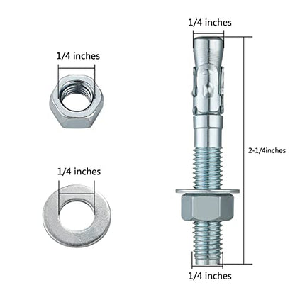 1/4x2-1/4" 50Pcs Inch Standard Fasteners for Heavy-Duty Zinc Wedge Anchors for Cement and Concrete (1/4x2-1/4")