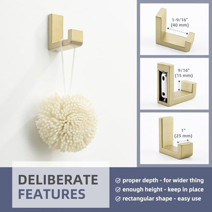Towel Hooks for Bathrooms (Brushed Gold)