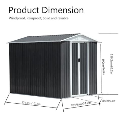 6x9 FT Outdoor Storage Shed (6x9 FT / Gray)