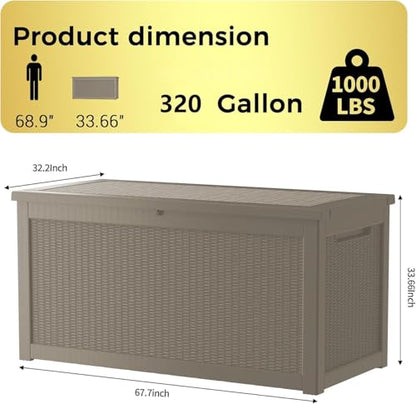 320 Gallon Outdoor Storage Box Patio Deck Box Waterproof (Grey / 320 Gallon)