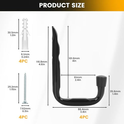 8 Pack Heavy Duty Garage Hook for Hanging 50 lbs (3.5-Inch)