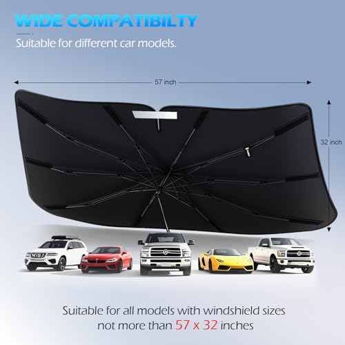 2026 Upgrade] FLORICH Windshield Sunshade Umbrella Foldable Car Windshield Sun Shade Cover (M(57" L x 32" W))
