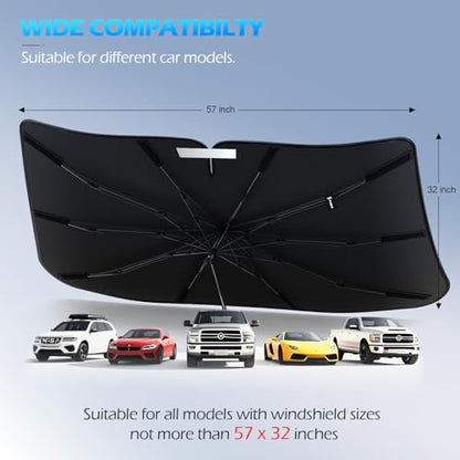 2026 Upgrade] FLORICH Windshield Sunshade Umbrella Foldable Car Windshield Sun Shade Cover (M(57" L x 32" W))