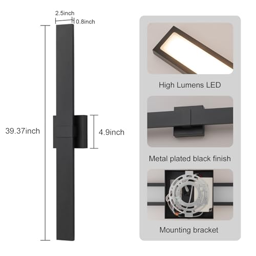 39.4" Long Outdoor Wall Lights Modern LED Exterior Lighting Fixtures Matte Black Outdoor Sconces Wall Lighting for House Front Door Porch Garage Patio (Black / 39.4 inch-1 Pack)