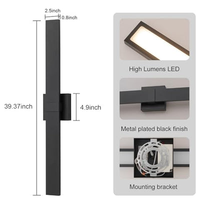 39.4" Long Outdoor Wall Lights Modern LED Exterior Lighting Fixtures Matte Black Outdoor Sconces Wall Lighting for House Front Door Porch Garage Patio (Black / 39.4 inch-1 Pack)