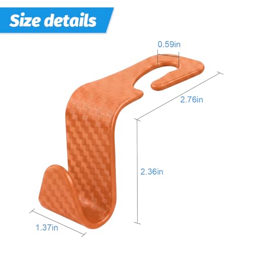 4 Pack Headrest Hooks for Vehicle Seats (Carbon Fiber/Orange)