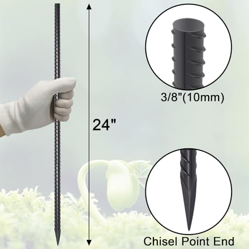 Straight Rebar Stakes 24 Inch Ground Concrete Form Stakes Heavy Duty (I-24 Inch-50 Pcs / I-24 Inch-Φ3/8"-Black)